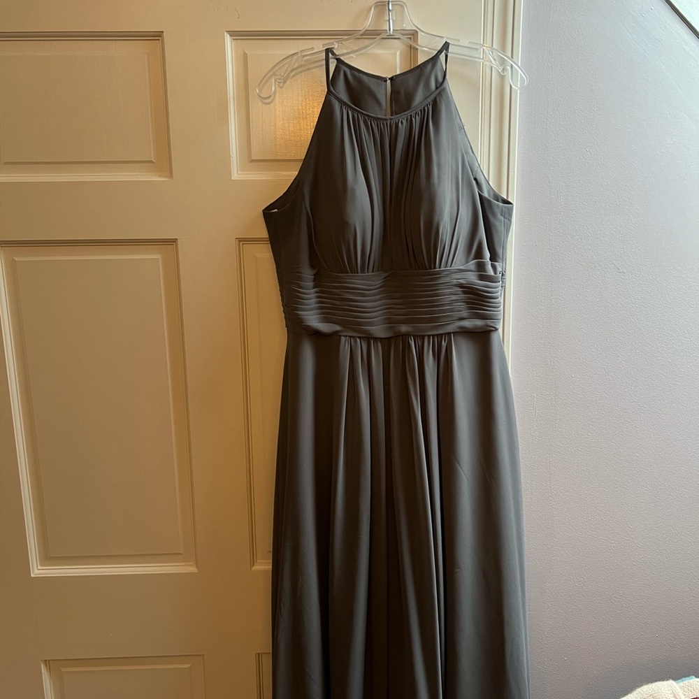 Azazie Gray Ruched Halter Gown Bridesmaid